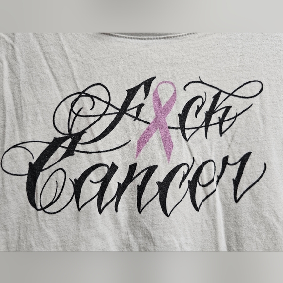 Redbubble Relaxed Fit White Tee - F🎗CK CANCER - XL - Picture 2 of 5
